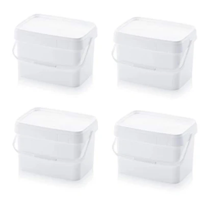 Bild av 4 x hinkar 20 l rektangulär liter livsmedelssäker stapelbar plasthink vit färg foder gastrocatering