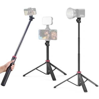 Bild av 200 cm mobiltelefonstativ, ULANZI MT 79 bärbart kamerastativ med 1/4 tum skruv, 180 vinkeljustering aluminium utdragbart mobiltelefonstativ stativ, kompatibel videoljus, mobiltelefon, kameror,