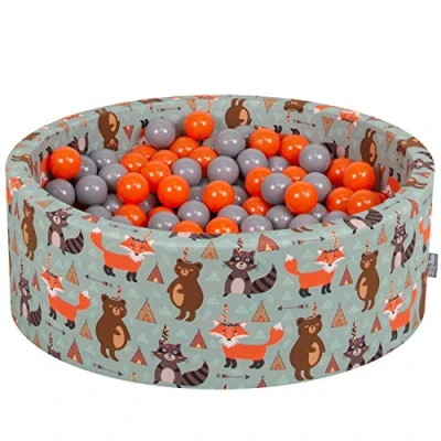 Bild av KiddyMoon Mjuk rund 90 x 30 cm/300 bollar 7 cm/2,75 tum för barn, skumboll pool baby lekbollar rävgrön: orange/grå