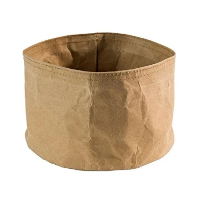 Bild av Brödkorg Ø17x11 cm Kraft vikbar papperspåse Läderlook Brun,1 st