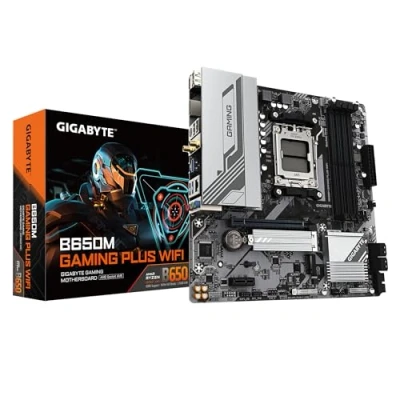 Bild av GIGABYTE B650M GAMING PLUS WIFI moderkort AMD Ryzen 9000 processorer, 5+2+2 faser VRM, upp till 8000MHz DDR5, 2xPCIe 4.0 M.2, 2,5 GbE LAN, 6E, USB 3.2 Gen 1