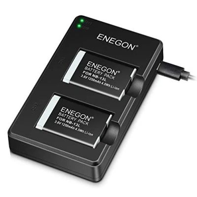 Bild av ENEGON NB 13L litiumbatteri (2 stycken), dubbel laddare för Canon PowerShot G5 X, G5X Mark II, G7 X III, SX720 HS, SX730 SX740 SX620 G1 G9