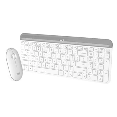 Bild av logitech Slim Wireless Keyboard and Mouse Combo MK470. Trådlöst tangentbord och mus, smal profil minimalistisk design, USB mottagare, kompatibel med Surface Vit