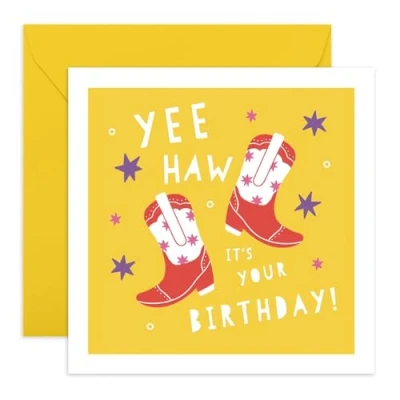 Bild av CENTRAL 23 födelsedagskort western Yeehaw It&#039;s Your Birthday cowboystövlar gratulationskort för farbror moster pappa farfar levereras med roliga klistermärken
