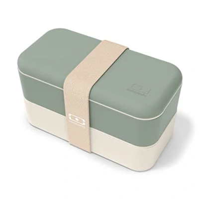 Bild av MONBENTO Bento Box MB Original Natural med fack tillverkad i Frankrike 2 nivåer läckagesäker lunchlåda för arbete/skola lunchförpackning och måltidsförberedelse BPA fri livsmedelssäker matbehållare Grön
