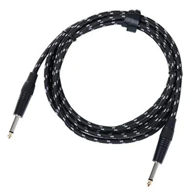 Bild av Pronomic Stage INST 3T instrumentkabel 3 m (6,3 mm uttag, textilrock, gitarrkabel, guldpläterade pluggspetsar, spänntångavlastning) svart/vit