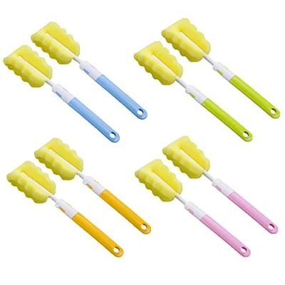 Bild av 8 stycken skumborste, flaskborste svamp, nappflaskor rengöringsborste, svampflaskor flaskborste, för babyflaskor, koppar (orange, blå, grön, rosa)