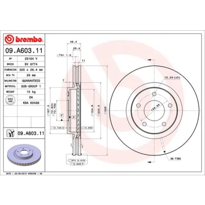 Bild av BREMBO COATED DISC LINE 09.A603.11 Disque de frein 325 28,5 5 ventilé l&#039;intérieur revêtu JAGUAR: XK 8 Cabriolet, Coupe, XJ Berline