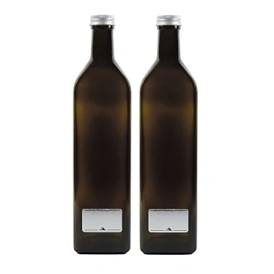 Bild av 2 x grönbrun glasflaska 1 000 ml, oljeflaska inkl. märkningsetiketter