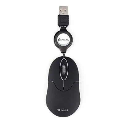 Bild av ngs SIN Zwart 1000dpi optische muis met intrekbare USB kabel, voor computer of laptop 2 knoppen, tweehandig,Zwart