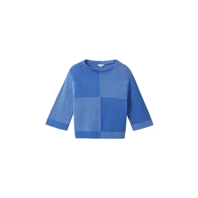 Bild av TOM Tailor MIT 3/4 ARM Stickad tröja, Storlek: Small, Calm blue patched rib knit