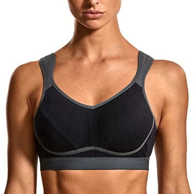 Bild av SYROKAN Tränings sport bh För Kvinnor Högt Slagstöd Bounce Control Plus Size Wirefree Gym Svart/grå 75D