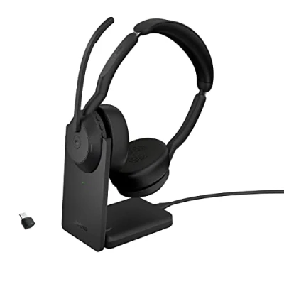 Bild av Jabra Evolve2 55 trådlöst stereoheadset med Air Comfort teknik, mikrofoner brusreducering och ANC certifierat för MS Teams, fungerar alla andra plattformar svart