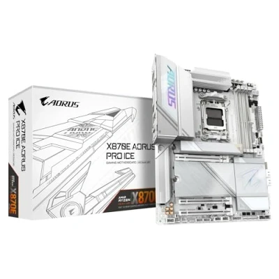 Bild av GIGABYTE X870E AORUS PRO ICE moderkort stöder AMD Ryzen 9000 CPU, 16+2 + 2 fas digital VRM, upp till 8 000 MHz DDR5 (OC), 3 x PCIe 5.0, Wi Fi 7, 2,5 GbE LAN, USB 4
