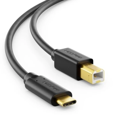 Bild av deleyCON 2m USB 2.0 Kabel Hane Typ C till B Datakabel Skrivarkabel Kompatibel med Samsung Apple Huawei Dell Lenovo iMac PC Bärbar Dator Skrivare Extern Hårddisk Scanner Svart
