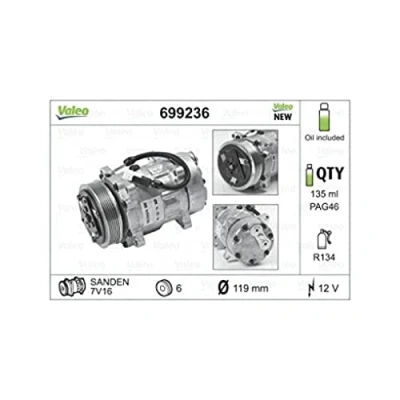 Bild av VALEO NEW ORIGINAL PART 699236 compresseur De Climatisation SD7V16 12 PAG 46 R 134a avec huile PEUGEOT: 206 3/5 portes, 607 Berline