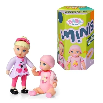 Bild av BABY born Minis Online Double Pack 1 Isabella och Hannah 906026, 6,5 cm docka med färgskiftande effekter 7 handled avtagbart pannband, lämplig för barn från 3 år