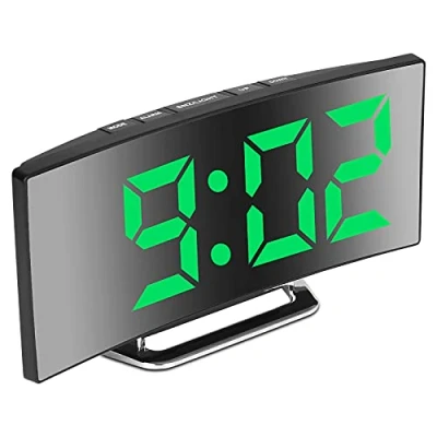 Bild av Digital väckarklocka, 7 tums LED speglad stor skärm, 2 typer av ljusstyrka, 12/24 timmar, Temperatur, Datum, Snooze, USB strömförsörjning, Minnesfunktion(Grön)