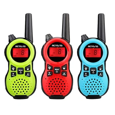 Bild av Retevis RT638 Walkie Talkie Set om 3, barnradio, stor räckvidd, ficklampa VOX 16 kanaler, leksaker presenter till födelsedag påsk familjespel utflykt (grön, röd, blå)