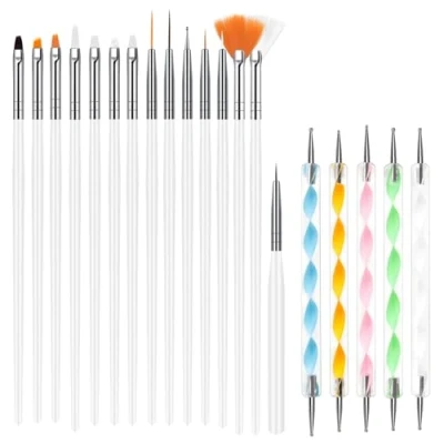 Bild av URAQT Nail Art Penslar Set, 15 st akryl Nagelpenna målarpenna och 5 Dotting Tools Kit, Kit målardesigner för gör det själv &amp; professionell användning