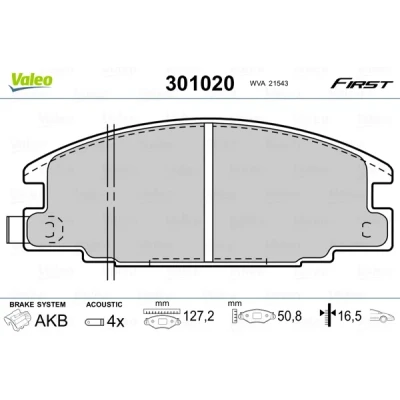 Bild av VALEO 301020 Jeu de plaquettes frein FIRST Essieu avant contact signal d&#039;usure inclus sans tôle anti bruit ISUZU: D Max 1 Pickup, Trooper I SUV