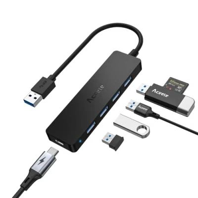 Bild av Aceele USB 3.0 5 Port Hub, 4 Ports Data Hub &amp; Micro Charging Ultra Slim Kompatibel för MacBook Pro, Mini Mac, Surface Pro 2017, XPS, Xbox 1, PS5, bärbar dator, mobil HDD etc.