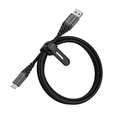 Bild av OtterBox Premium förstärkt och flätad USB A till C kabel, laddkabel för Smartphone Tablet, Ultra tålig, böj flextestad, 1M, Svart