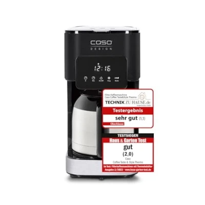 Bild av Caso Coffee Taste and Style Thermo kaffebryggare med permanent filter, 1,2 l, optimal bryggtemperatur 9296 C, droppstopp, optimerat brygghuvud, isoleringskanna, rostfritt stål, svart, 1847, 10