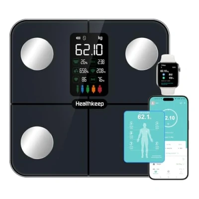 Bild av Healthkeep Kroppsfettvåg personlig våg digital med kroppsfett och muskelmassa för 15 kroppsdata pulsmätare personer stor VA skärm app iOS Android