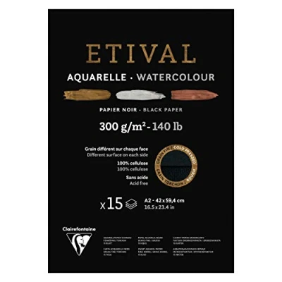 Bild av Clairefontaine 975320C målarblock limmade 2 kornstorlekar, 1 sida etival papper, 15 ark 42 x 59,4 cm 300 g, svart