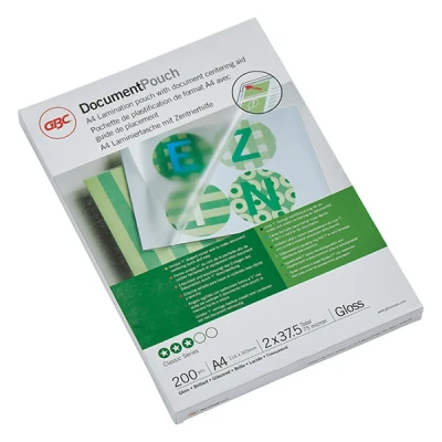 Bild av GBC lamineringsfolier A4, extra tunn, 2 x 37,5 mic, robusta lamineringsväskor i 100 pack, glänsande, transparent, perfekt för kontor och skola, 3745103