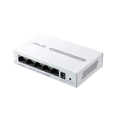 Bild av ASUS ExpertWiFi EBP15 PoE+ Smart Managed Switch 5 GbE portar, 4 PoE+, 60 watt, QoS stöd, IGMP, väggmontering, Vit