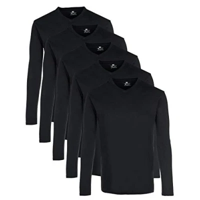 Bild av Lower East långärmade herrtröjor, 100 % bomull, v ringade (5 pack)