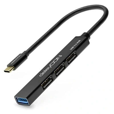Bild av deleyCON USB C HUB 4 Portar Distributör (1x USB3.0 / 3x USB2.0) Hölje i Aluminium, 15cm, För PC, Bärbar Dator, Notebook, Macbook, iMac, iPad, iPhone, Galaxy, Smartphone, Surfplatta Svart