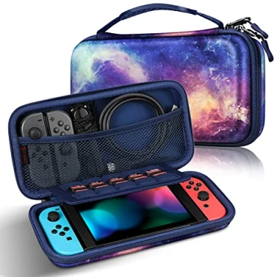 Bild av FINTIE Bärfodral till Nintendo Switch 2017 bärbart skyddande fodral för resenär, förvaringsväska med 10 spelkortplatser och innerficka Console Joy Con, Galaxy