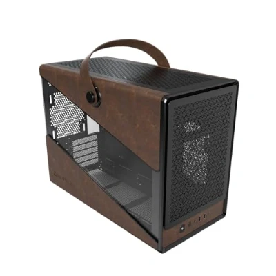 Bild av MONTECH Heritage mATX, mikroformfaktor kompakt läderspelchassi med signaturhandtagsdesign, stöder RTX 40 seriens GPU, ATX PSU och 360 mm AIO svart