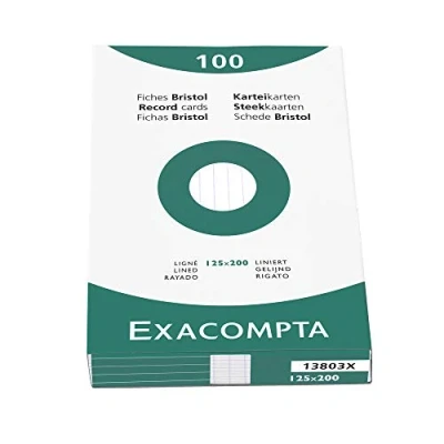 Bild av Exacompta Ref 13803X Förpackning med 100 operforerade linjerade indexkort format 125 x 200 mm kompatibel bläckstråleskrivare, laser och kopiatorer färg vit
