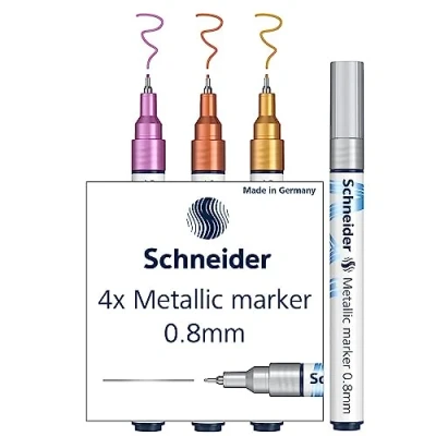 Bild av Schneider Paint It metallisk markörer, uppsättning om 4 (set 2, linjetjocklek 0,8 mm, ny pigmentteknik, stark glittereffekt) silver, guld, koppar, lila
