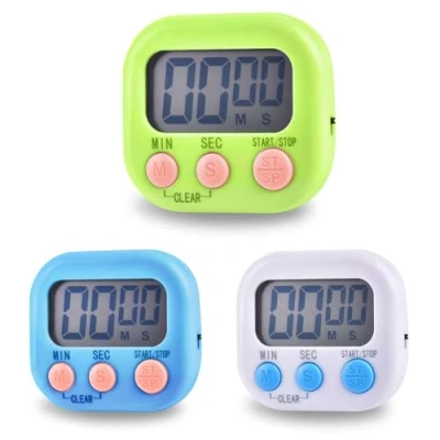 Bild av 3 stycken timer, äggklocka, digital klocka med hopfällbart stativ och magnet, timer LCD display, stoppur, kökstimer för matlagning bakning sport studier