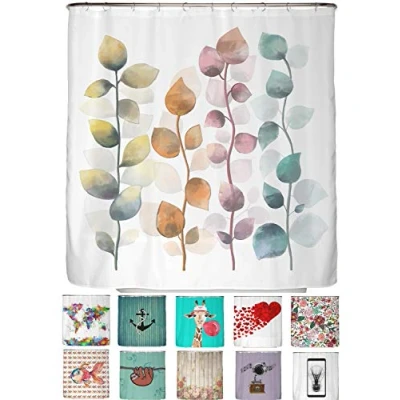 Bild av arteneur® Duschdraperi, mögelbeständigt, 200 x 220 cm, återvunnet med Oeko Tex standard 100, viktad fåll, ogenomskinligt, vattentätt, tvättbart, 12 ringar och e bok, färgglada blad