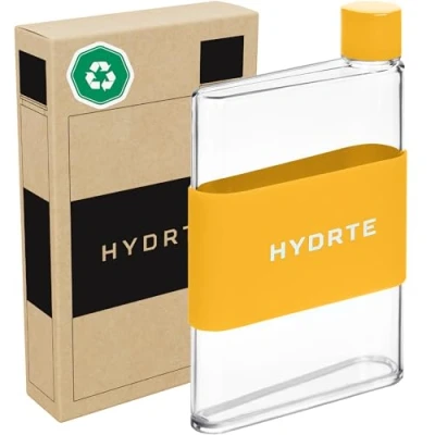 Bild av Hydrte Den platta vattenflaskan läckagesäker platt vattenflaska BPA fri plast ultimata handväskan tunn passar i alla påsar (350 ml, mango gul)