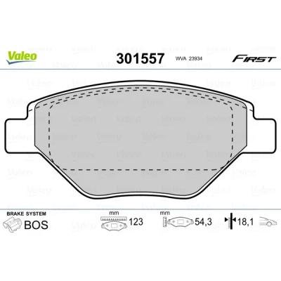 Bild av VALEO 301557 Jeu de plaquettes frein FIRST Essieu avant contact signal d&#039;usure exclu avec tôle anti bruit RENAULT: MEGANE 2, 2 Stufenheck