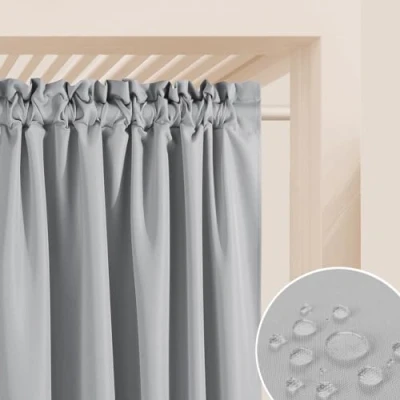 Bild av ROOM99 Utomhusgardiner med veckband Garden Line 155 x 250 cm bred höjd utomhus gardin väderbeständigt vattentätt insynsskydd solskydd gardiner trädgård vindtätt ljusgrå