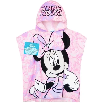 Bild av Get Trend Disney Mimmi Pigg badhandduk med huva för barn absorberande ombytesrock poncho handduk simning bad dusch strand semester nödvändigheter (rosa mus, 2 6 år)