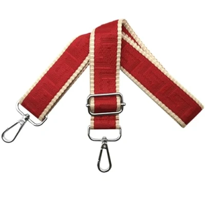 Bild av axelrem för väska väskremmar ombyte, justerbar väskrem bred 3,8 cm med silver karbinhake fickband bärrem handväskor dam, kaki/röd, K12