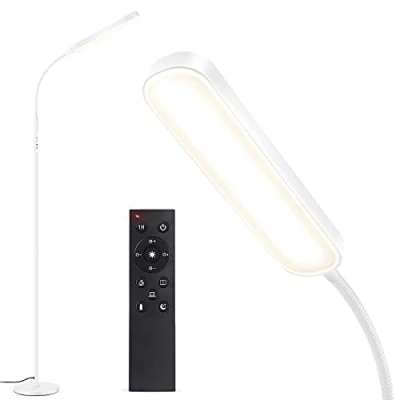 Bild av Outon Golvlampa, LED, dimbar, 15 W, 1 500 lm, lä med 4 färgtemperaturer, fjärrkontroll och touch kontroll, timer, läsuppgiftsbelysning för vardagsrum, sovrum, kontor, vit