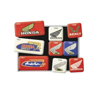 Bild av Nostalgic Art Kylskåpsmagneter i retrostil, 9 stycken, Honda Logo Evolution Presentidé för fans, magnetset magnettavlor, vintagedesign