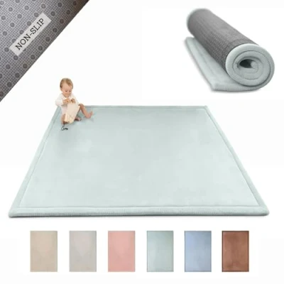 Bild av Molnmjuk lekmatta baby 200 x 150 2,5 cm, grön barnrumsmatta med högkvalitativt minnesskum krypmatta halkfri undersida krypfilt, barnmatta, tatamimatta