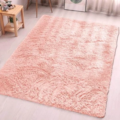 Bild av Aspire Homeware mattor vardagsrum rosa 80 x 150 cm för sovrum halkskydd modern, supermjuk tjock lugg fluffig lurvig matta fäller inte
