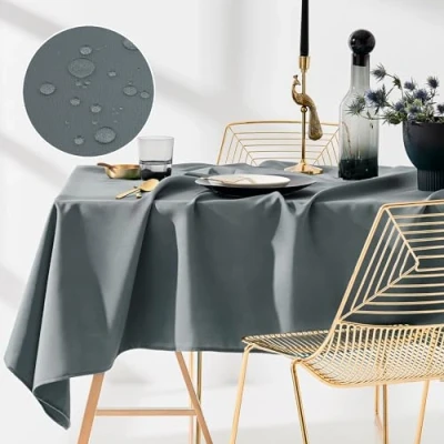 Bild av ROOM99 Aura bordsduk 130 x 180 cm bordsduk, fläckskydd, tvättbar, vattenavvisande, smutsavvisande polyester, rektangulär festdekoration, året runt, mörkgrå